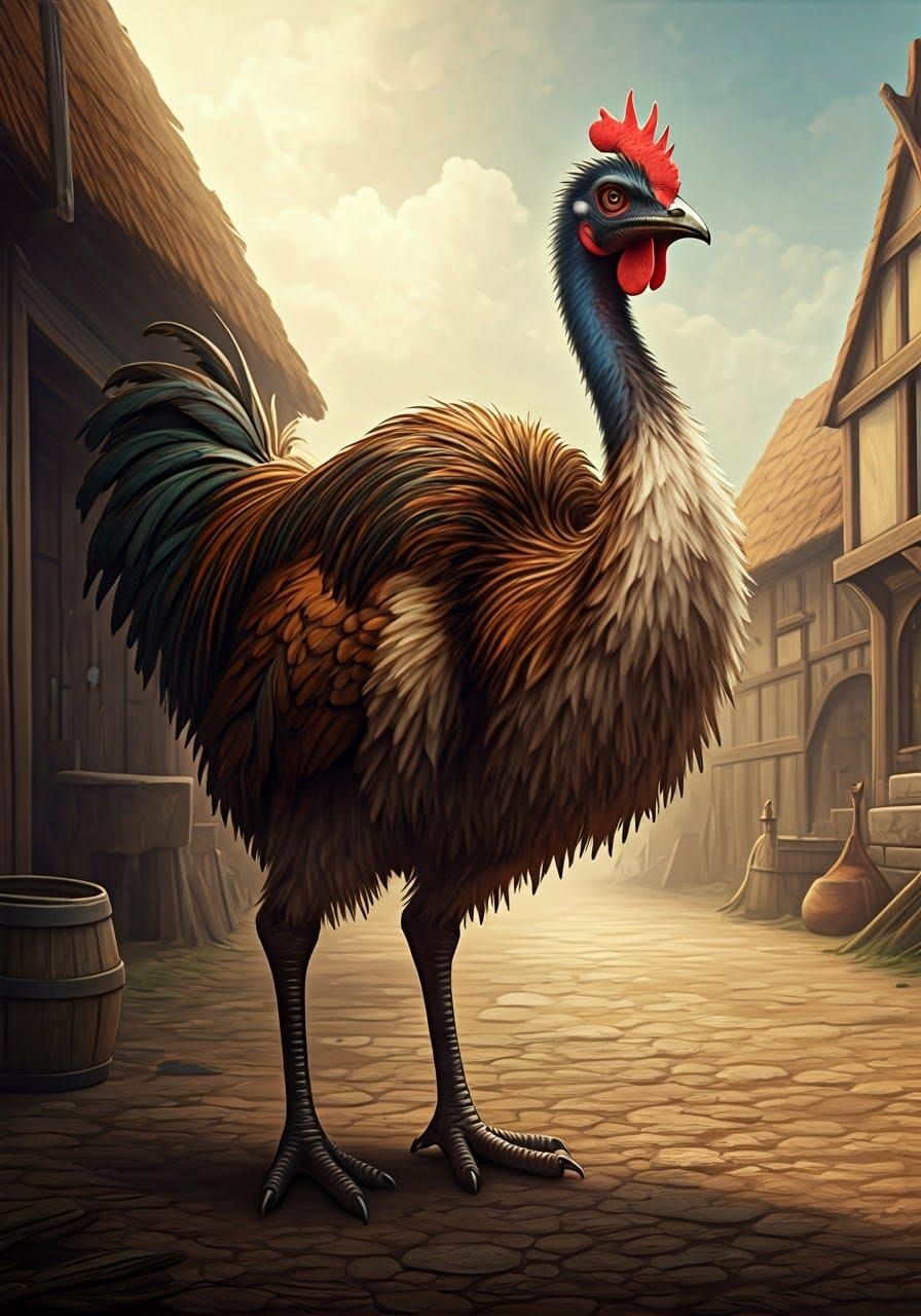 Chicken-Emu Hybrid Creature Concept Art