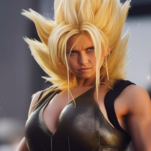 Photorealistic Super Saiyan Female in Live Action Combat