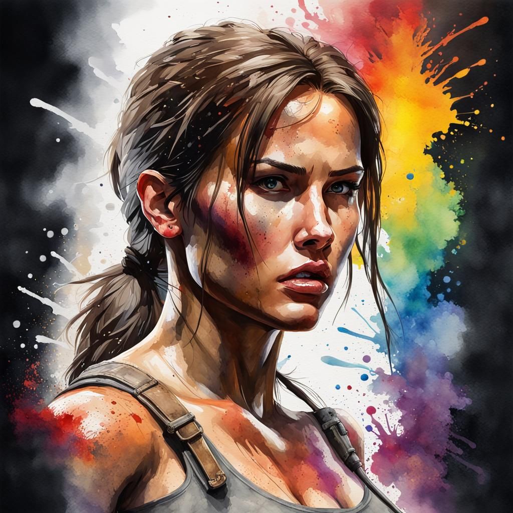 Dramatic Watercolor Painting of a Tomb Raider King