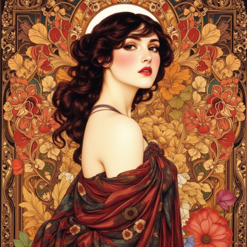 Art Nouveau Woman in Mosaics and Rich Textures