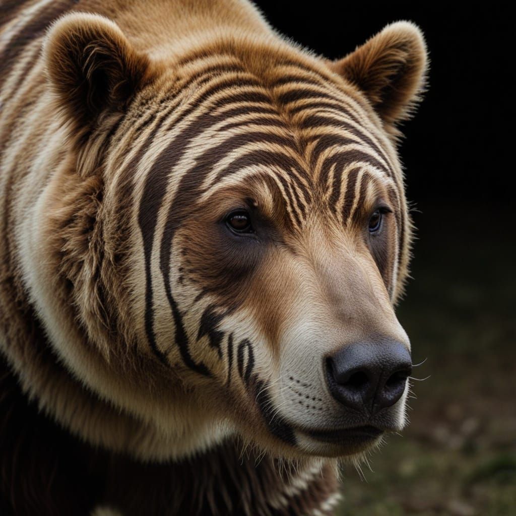 Majestic Striped Bear Contemplates in Dark Solitude