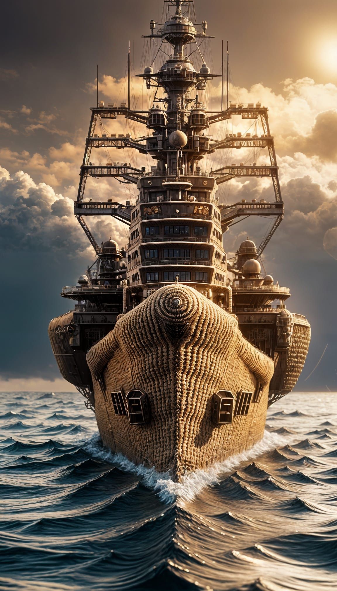 Crochet Battleship: Intricate 3D Digital Art