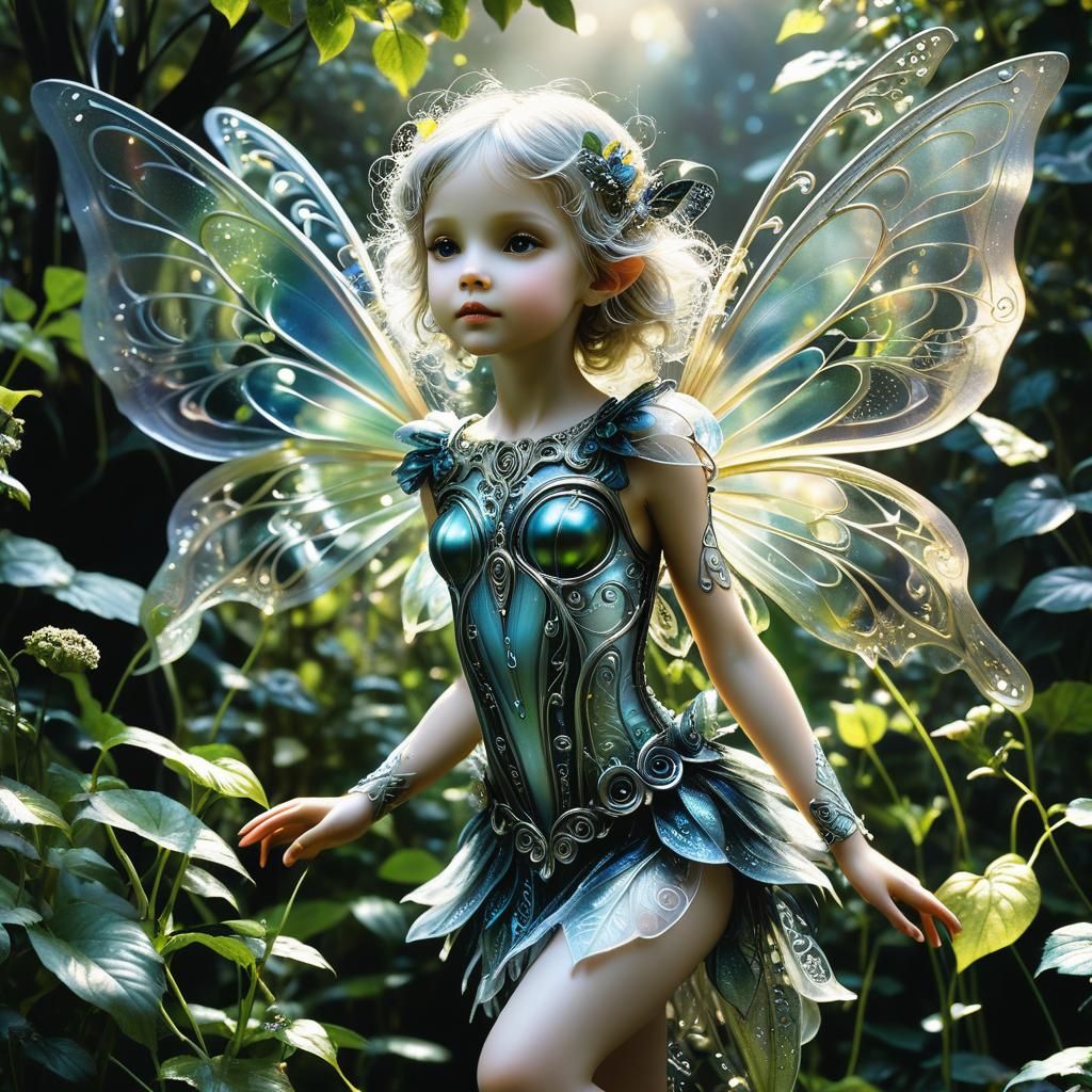 Fairy in Garden: Surrealist Art Nouveau Style