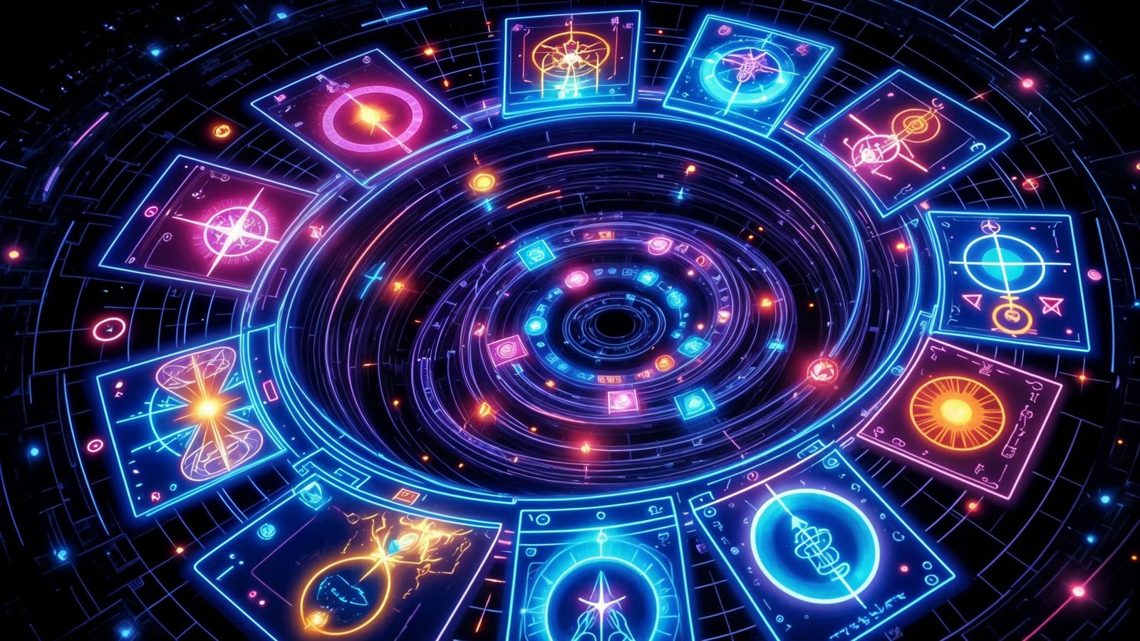 Endless Tarot Card Staircase in Sci-Fi Style