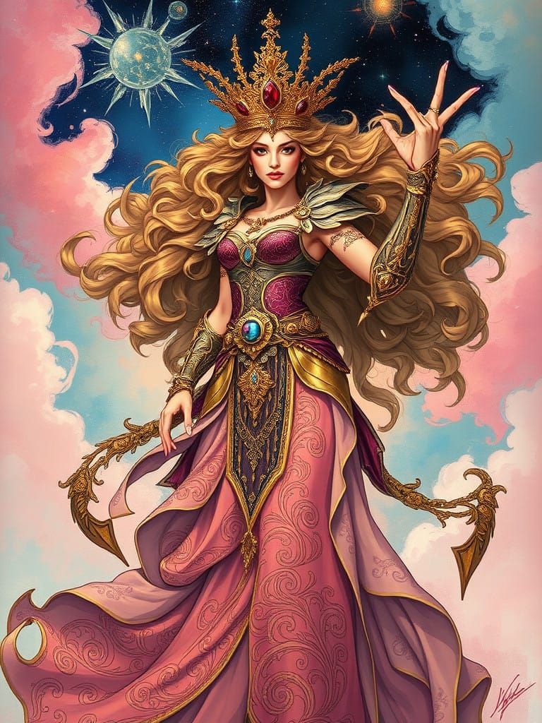 Art Nouveau Warrior Queen of Fantasy, Cosmic Magic and Power