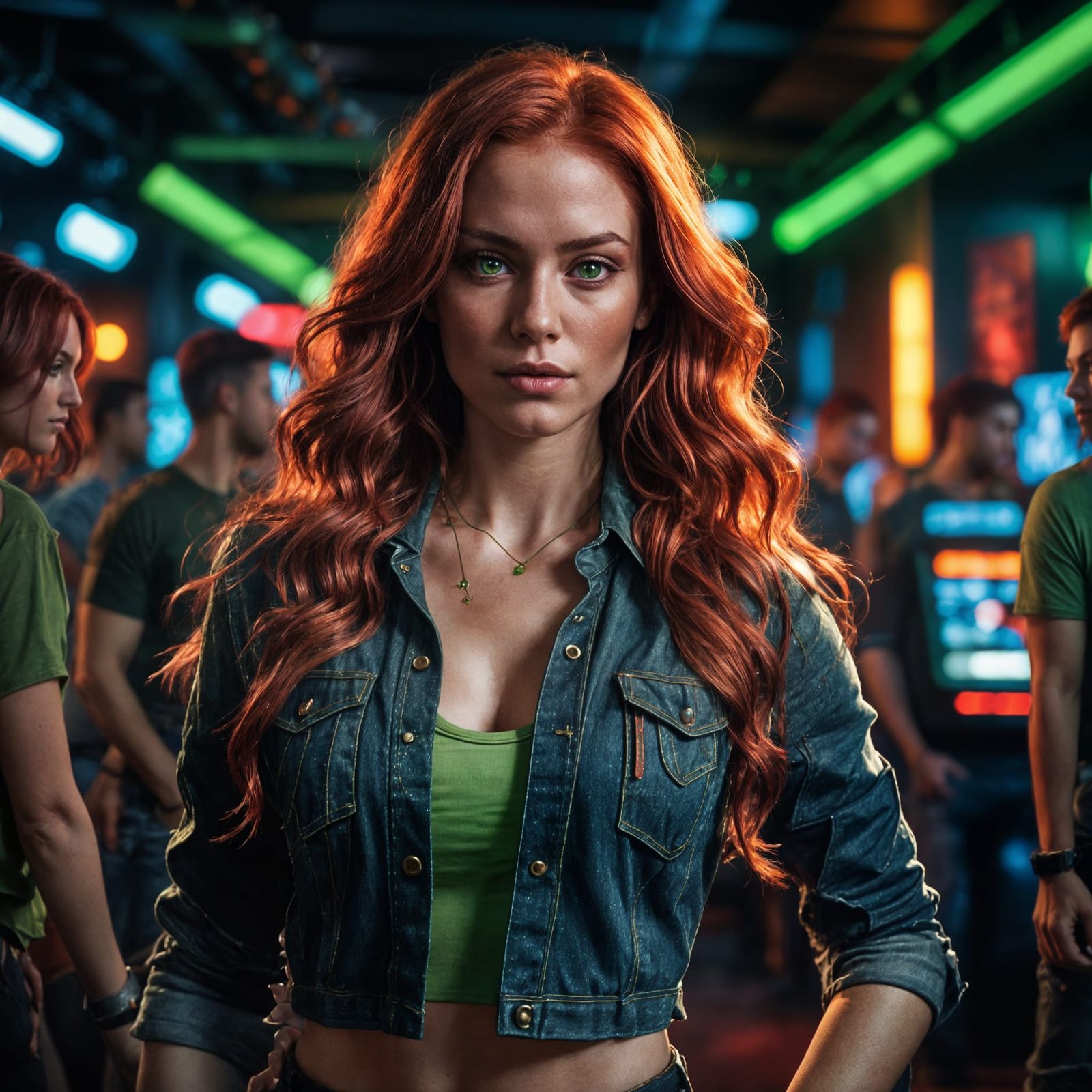 Beautiful Woman with Red Hair in Nightclub