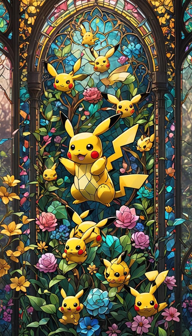 Stained Glass Pikachu in Detailed Matte Painting