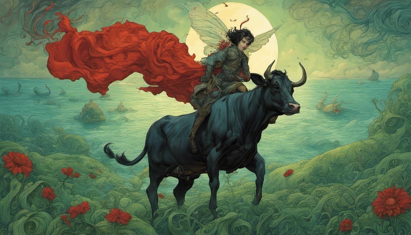 Arthouse Countryside Scene with Flying Cow