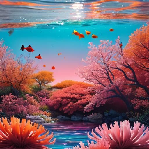 Pink Kitten Playground with Coral Flowers, Dreamy Pastel