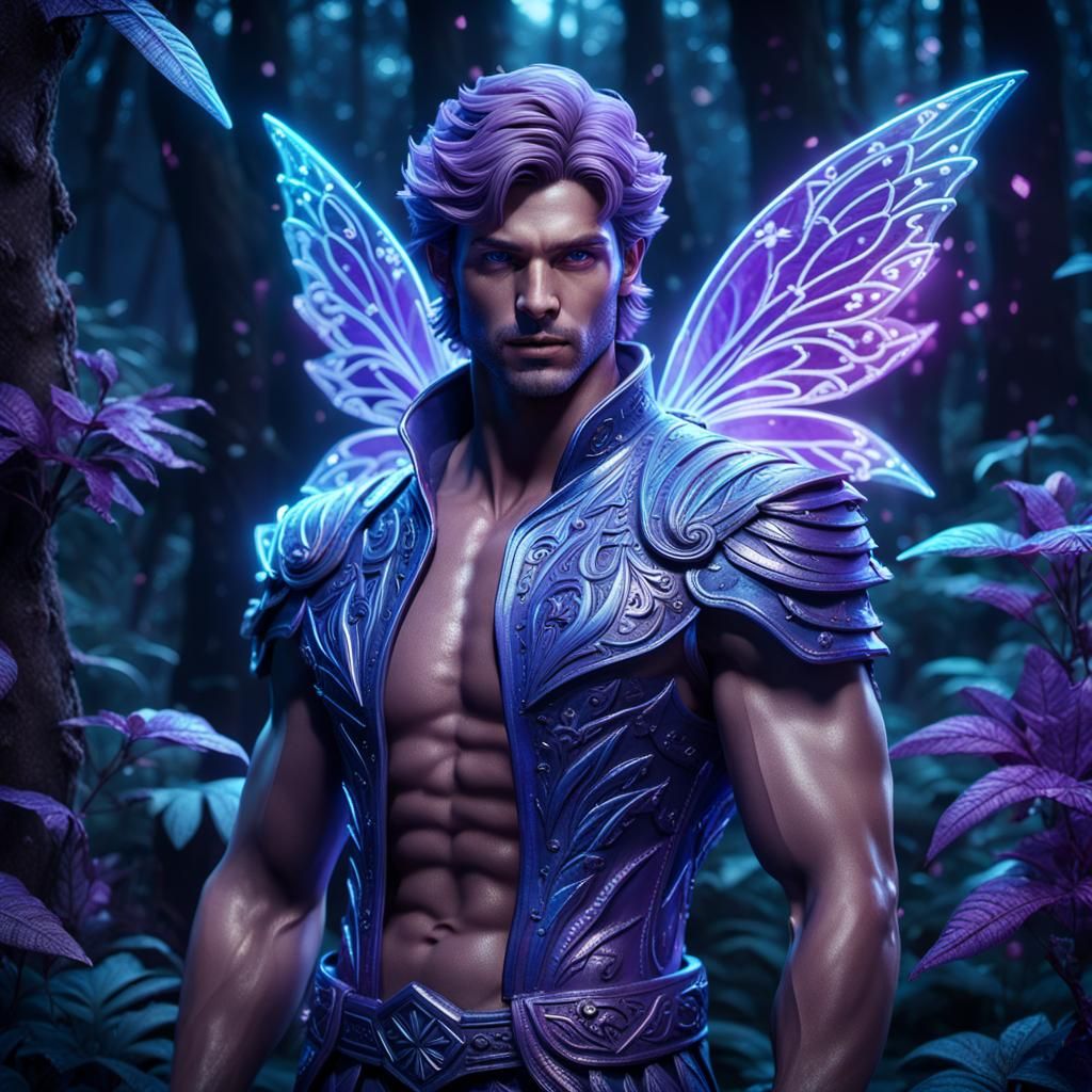 Neon Fairy Prince in Sea Forest, Digital Matte Painting
