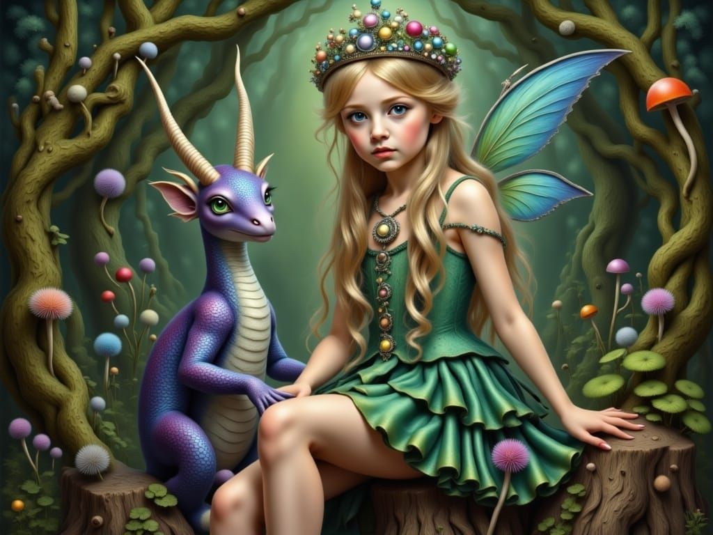 Enchanting Fairy with Dragon in Whimsical Forest