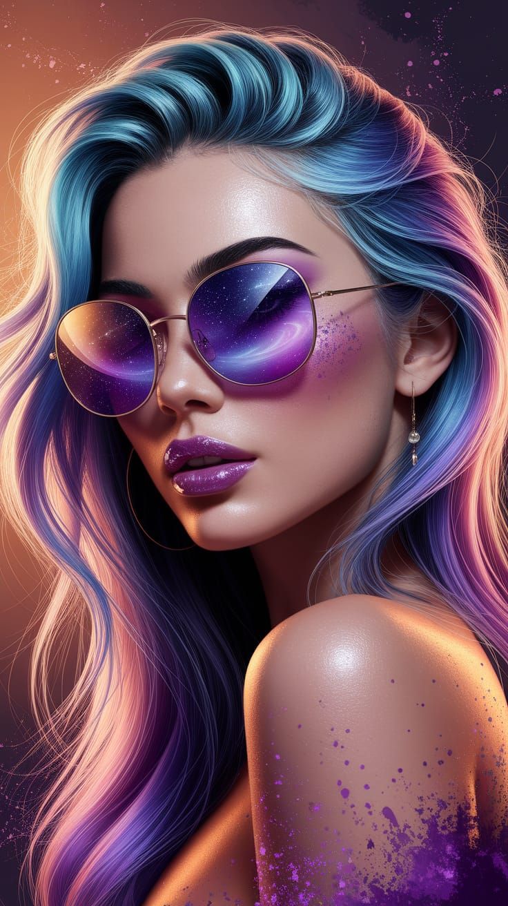 Boho Woman with Cosmic Sunglasses in Digital Art Style