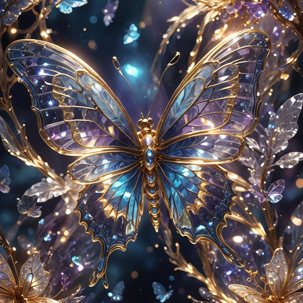 Glowing Crystal Butterfly in Shimmering Space