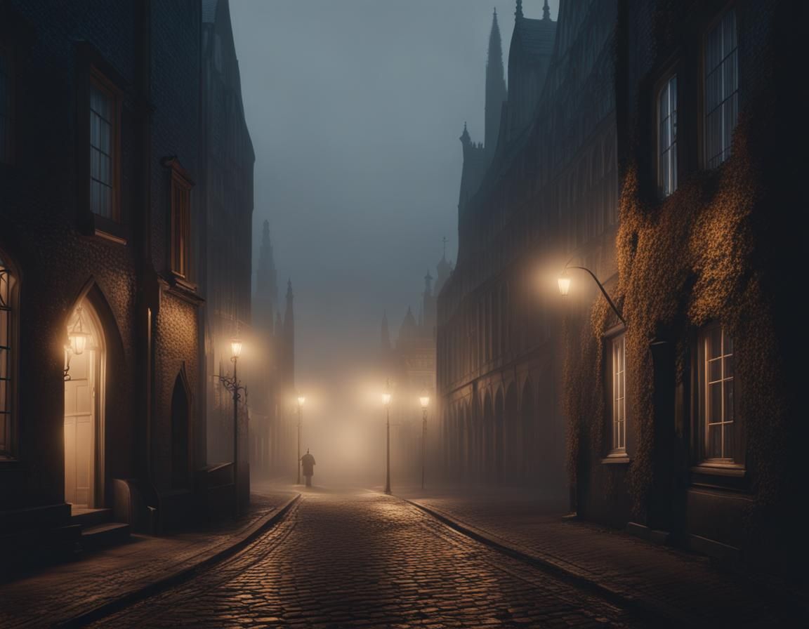 Ethereal Gothic Street Scene at Night