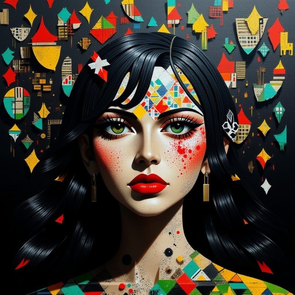 Tree Woman Portrait With Patchwork Nostalgia