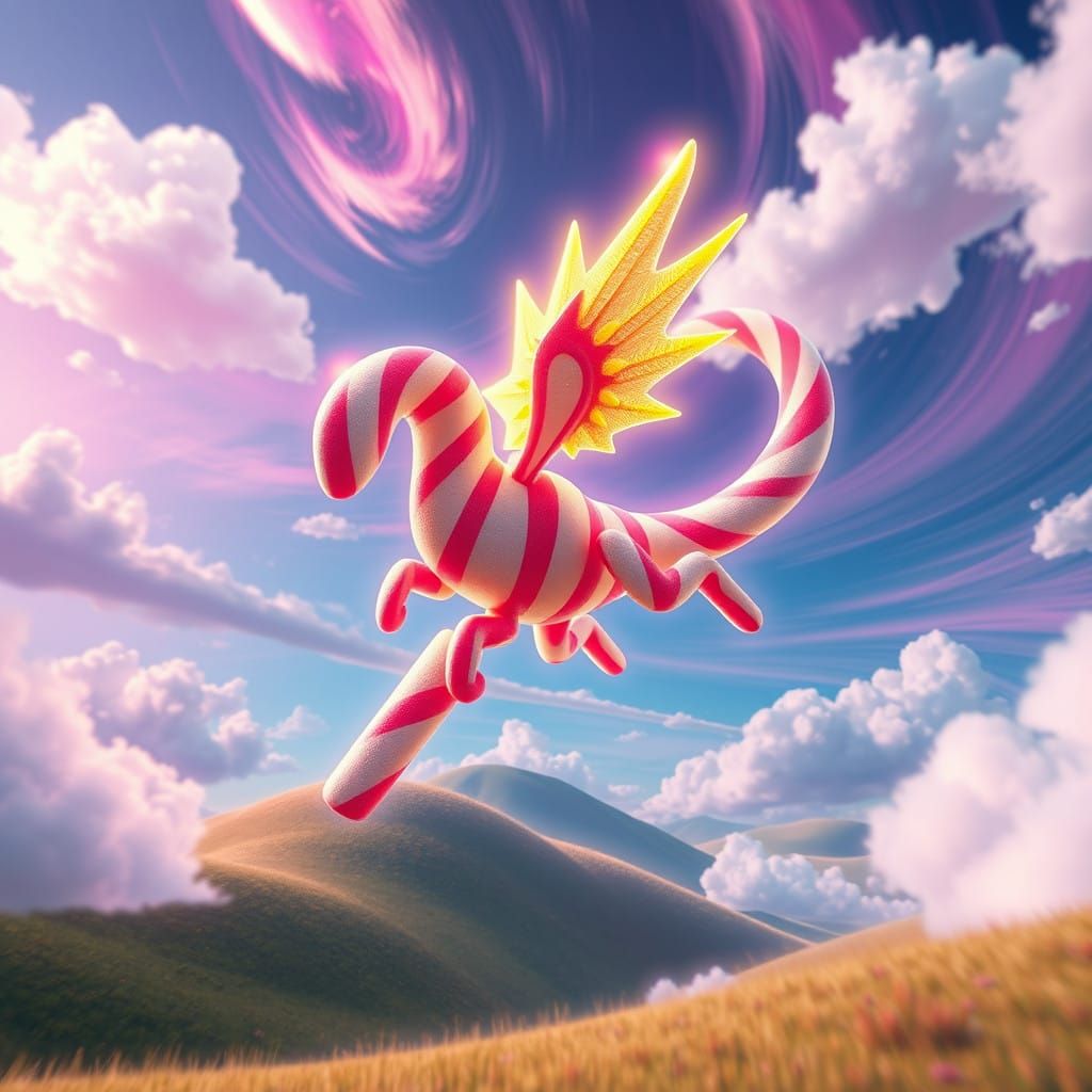 Vibrant Candy Cane Creature Jumps Through a Swirling Vortex...