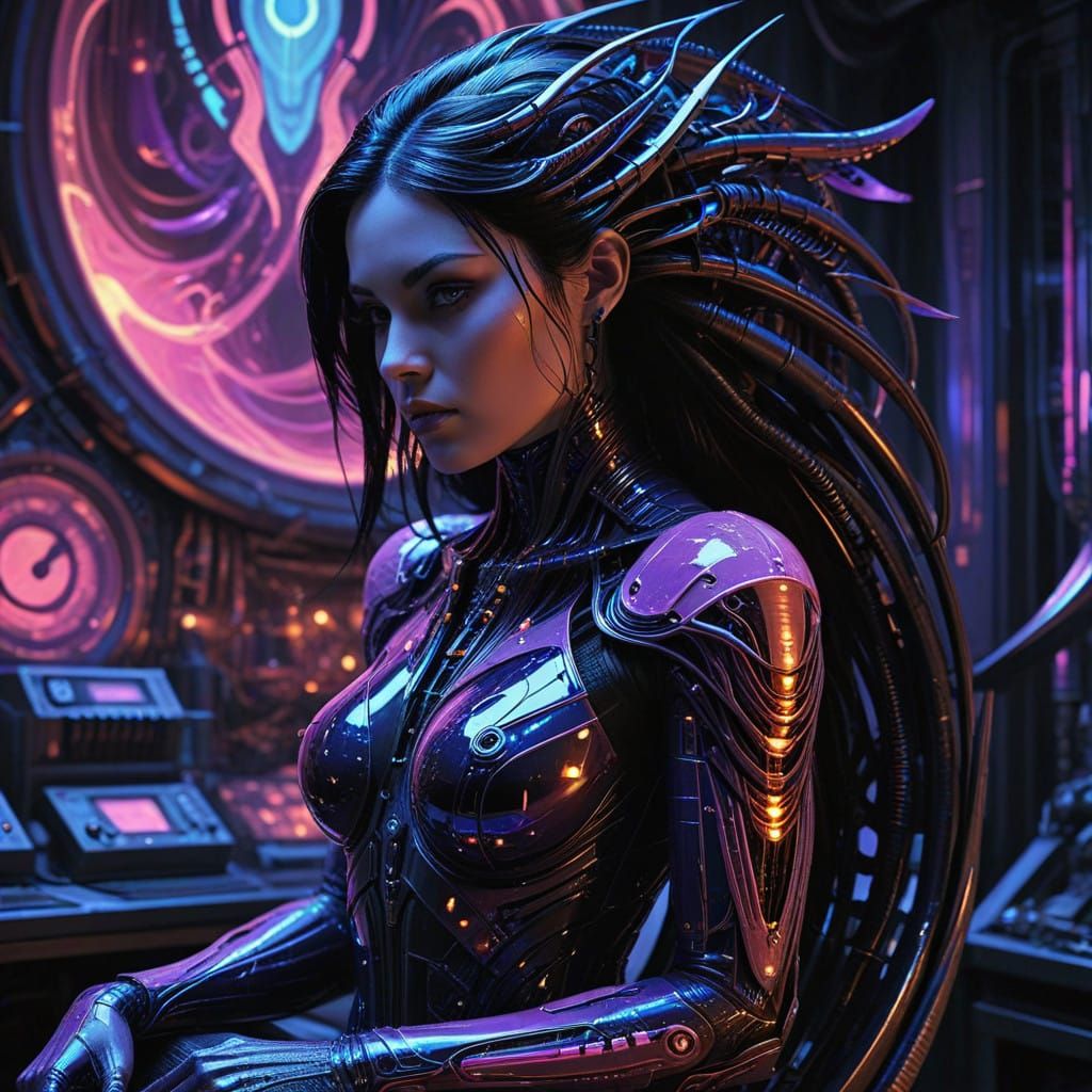 Surreal Cyberpunk Woman Channels Magical Energy in Chaotic L...