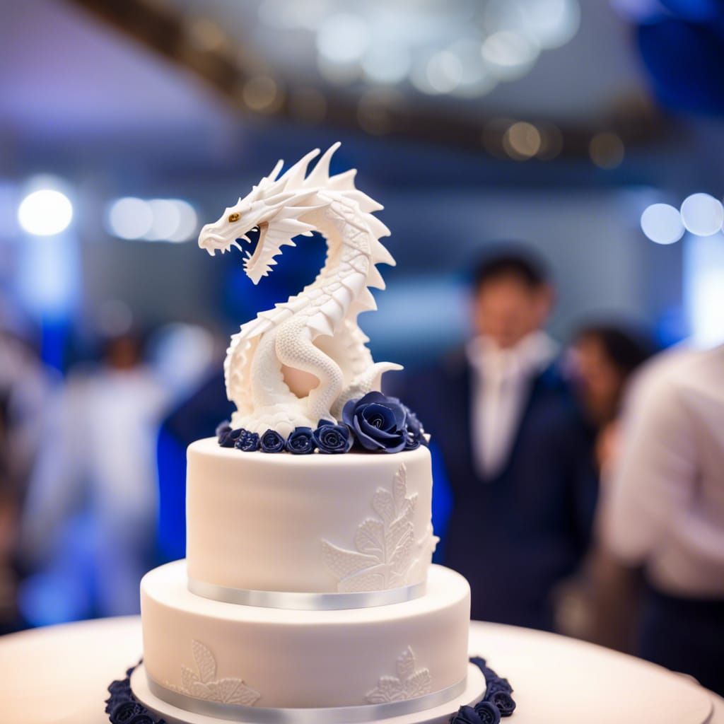 Wedding Cake with Roaring Navy Dragon