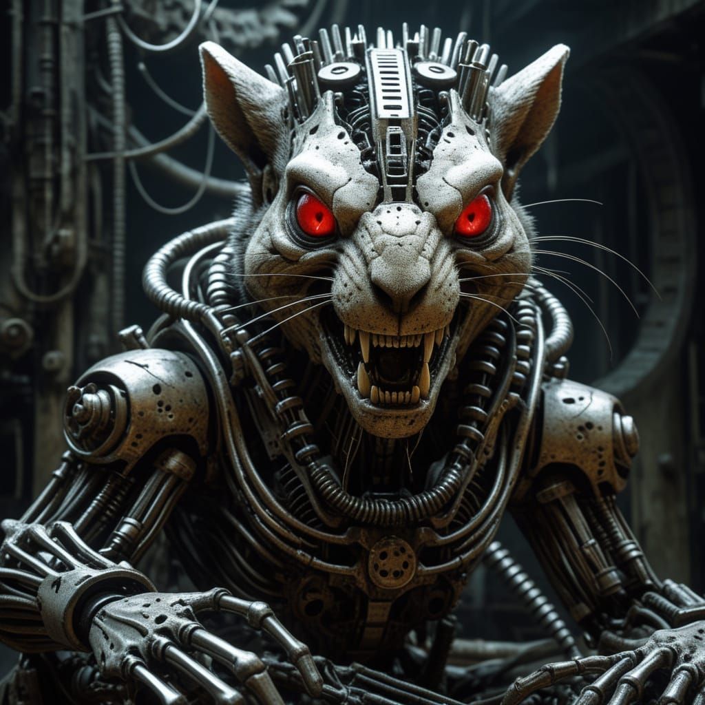 Biomechanical Horror: Squirrel Feast in Giger Style