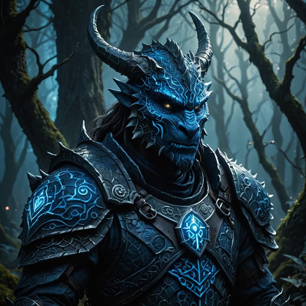 Mystical Dragonborn Portrait in a Moonlit Forest