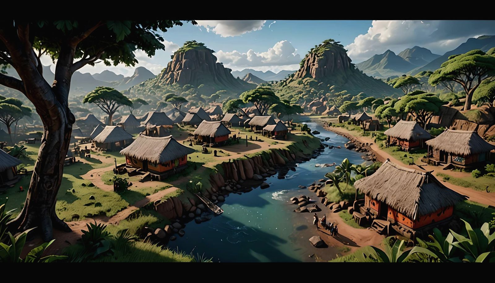 Epic African Village on Tundra Landscape