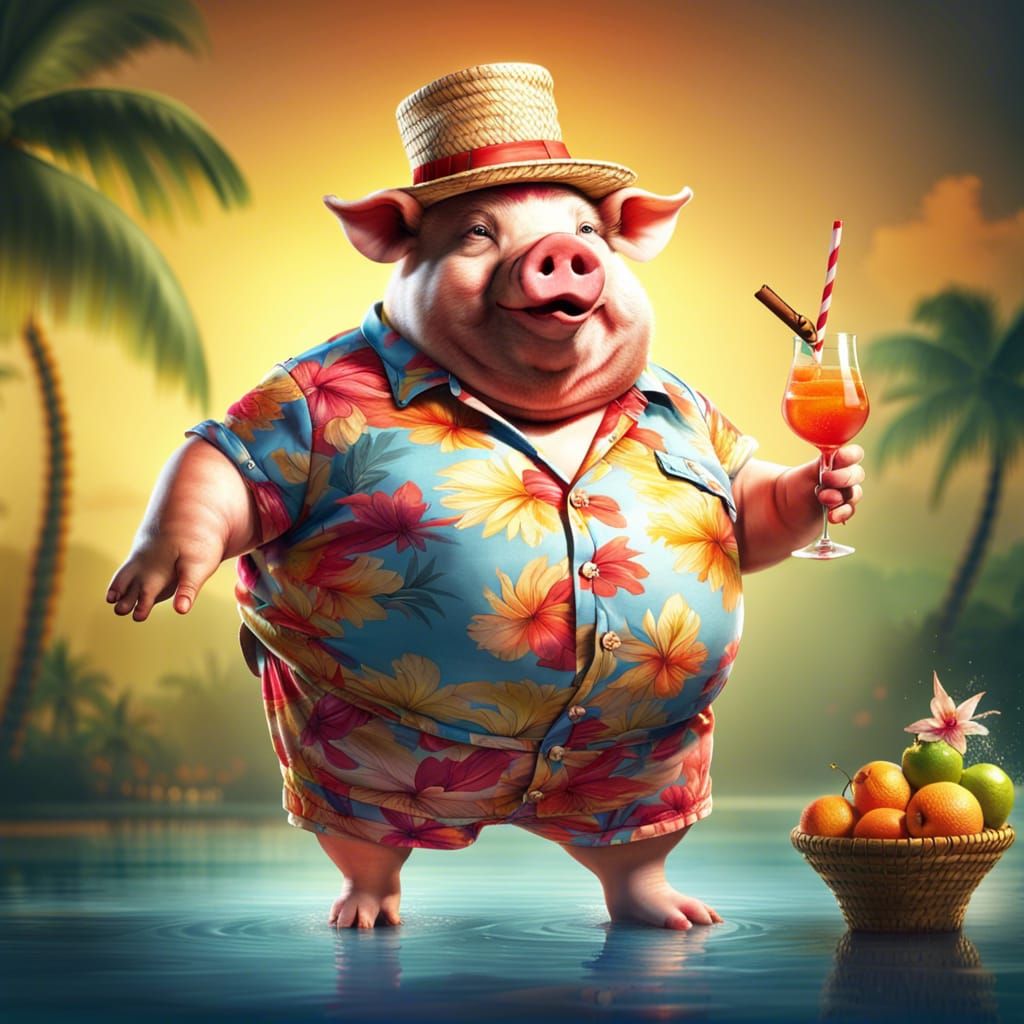Pig in Hawaiian Shirt: Graffiti Street Art