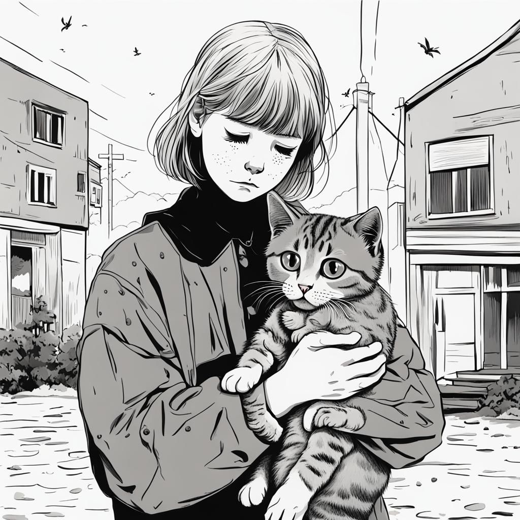 Heartbroken Girl Comforted by Cat