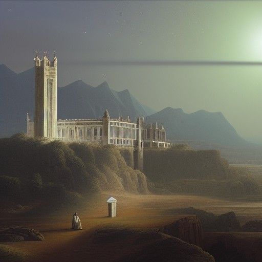 Crystal Palace on Mountaintop Under Comet, Matte Painting