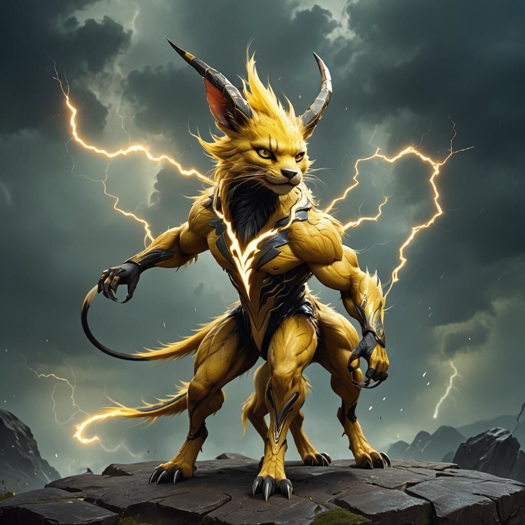 Sleek Voltachu with Lightning Tail: Fantasy Concept Art