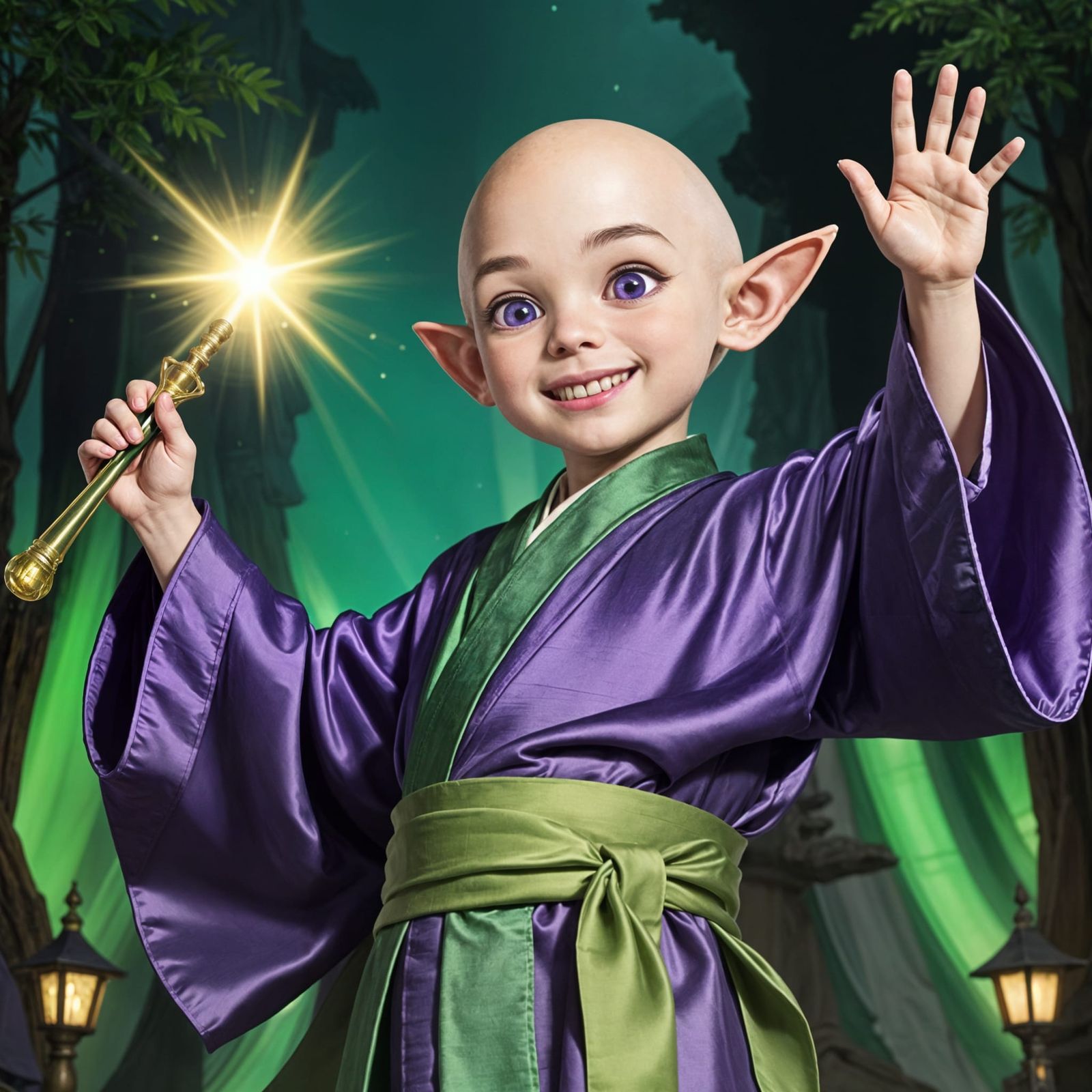 Mischievous Elf Sage in a Fantasy Village