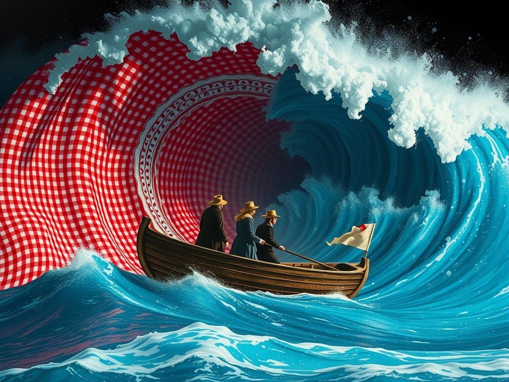 Dramatic Gingham Landscape in Oilskin Coats