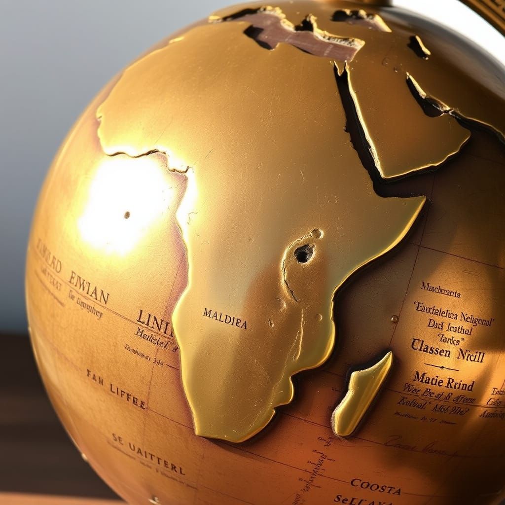 Vintage Brass Globe Highlights Africa's Majestic Coastlines