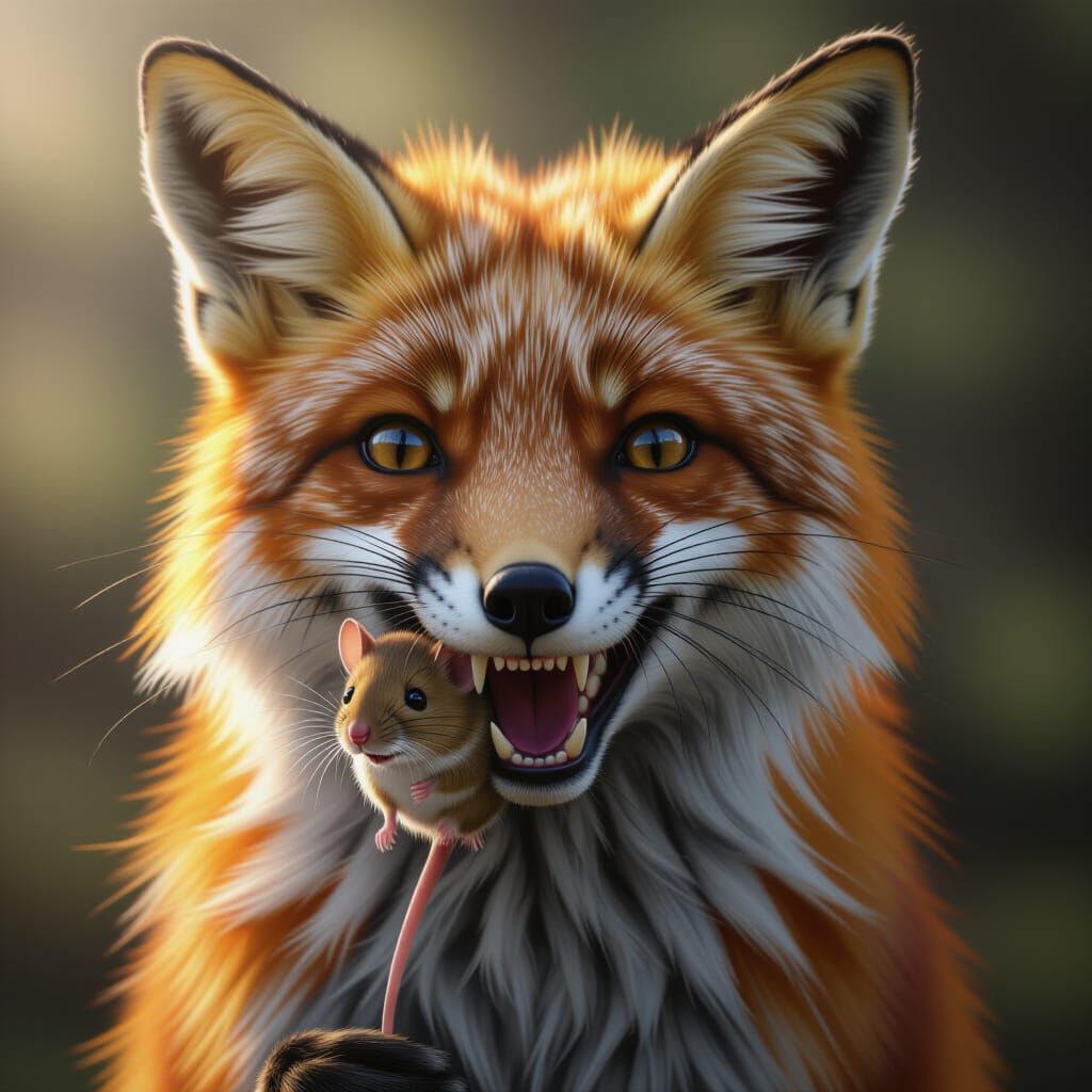 Fox Captures Mouse: Ultra-Realistic 8K Rendering