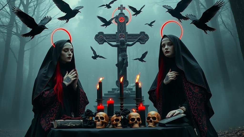 Gothic Vampire Nuns in Dark, Mystical Ritual