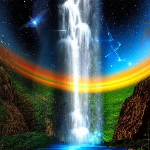 Cosmic Waterfall: Holographic Astral Illustration
