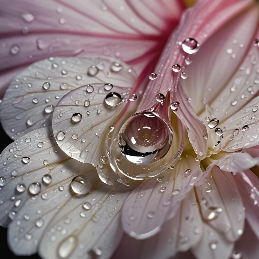 Water Droplet on Flower Petal: Hyperrealistic Close-up