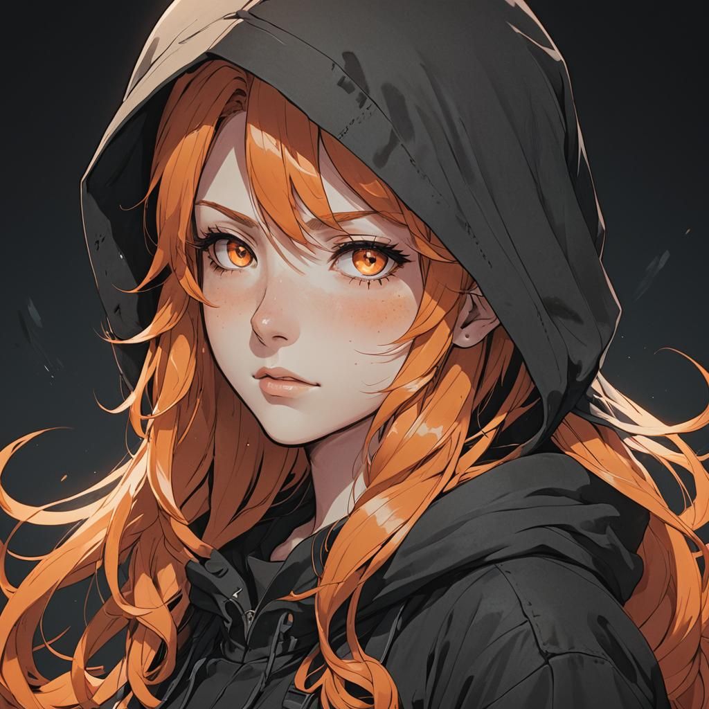 Anime-Inspired Girl in Vibrant Orange Hues