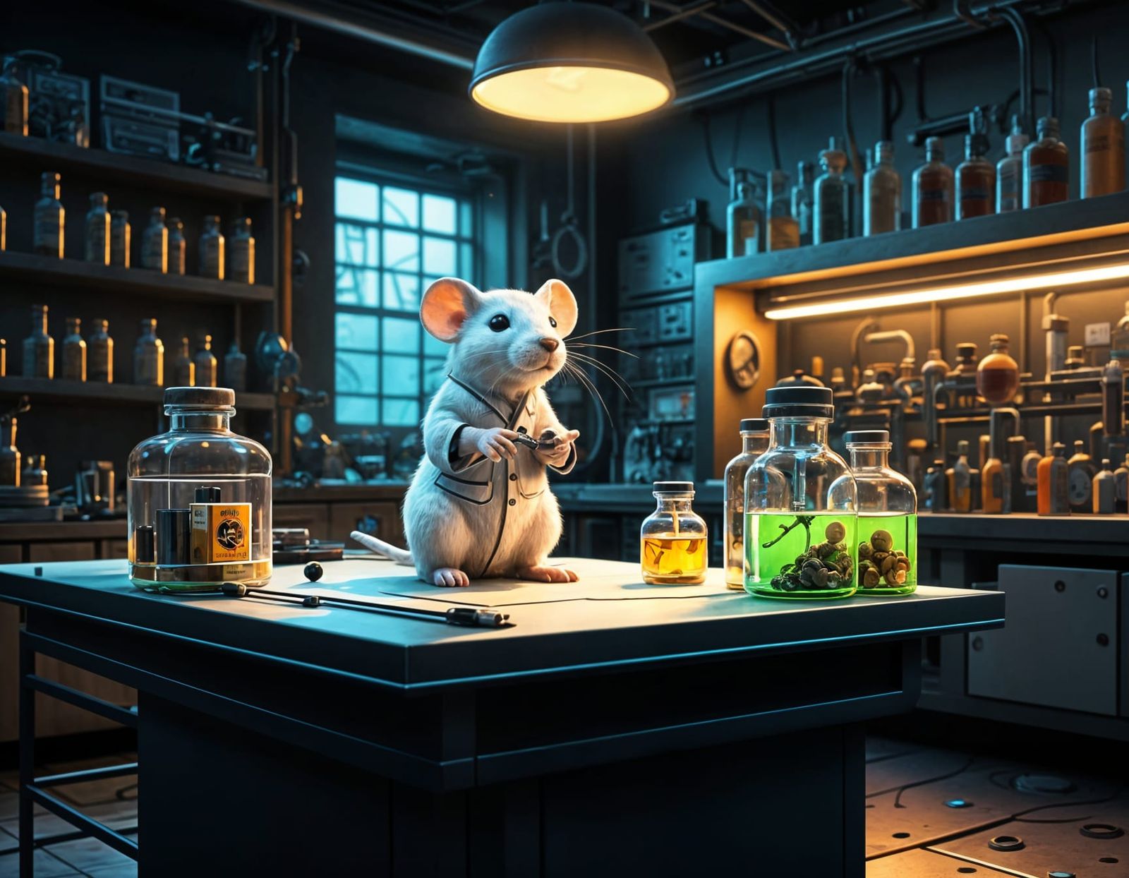 Rat Plushie Scientist in High-Tech Lab, Digital Art