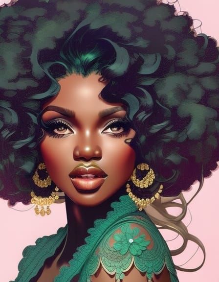 Beautiful Woman with Green Hair Portrait