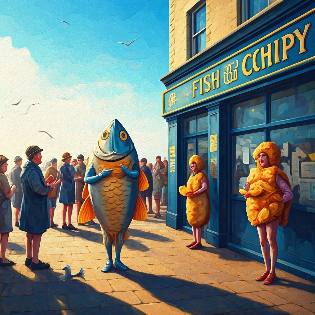Seaside Fish and Chip Day Parade in Gouache Style