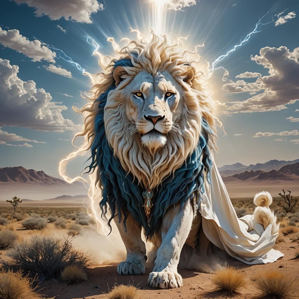 Monumental Lion God in a Desert Landscape