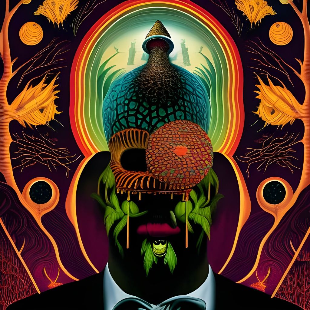 Surreal Mushroom Man in Horror Freak Show Style