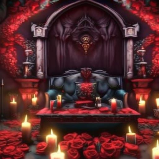 Crimson gothic living room with lots of roses and lots of ro...