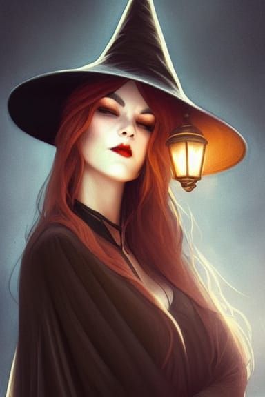 Smiling Halloween Witch in Digital Painting Style