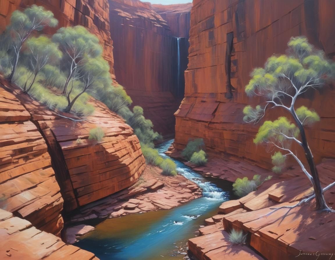 Hancock Gorge: Karijini in Oil Painting Style