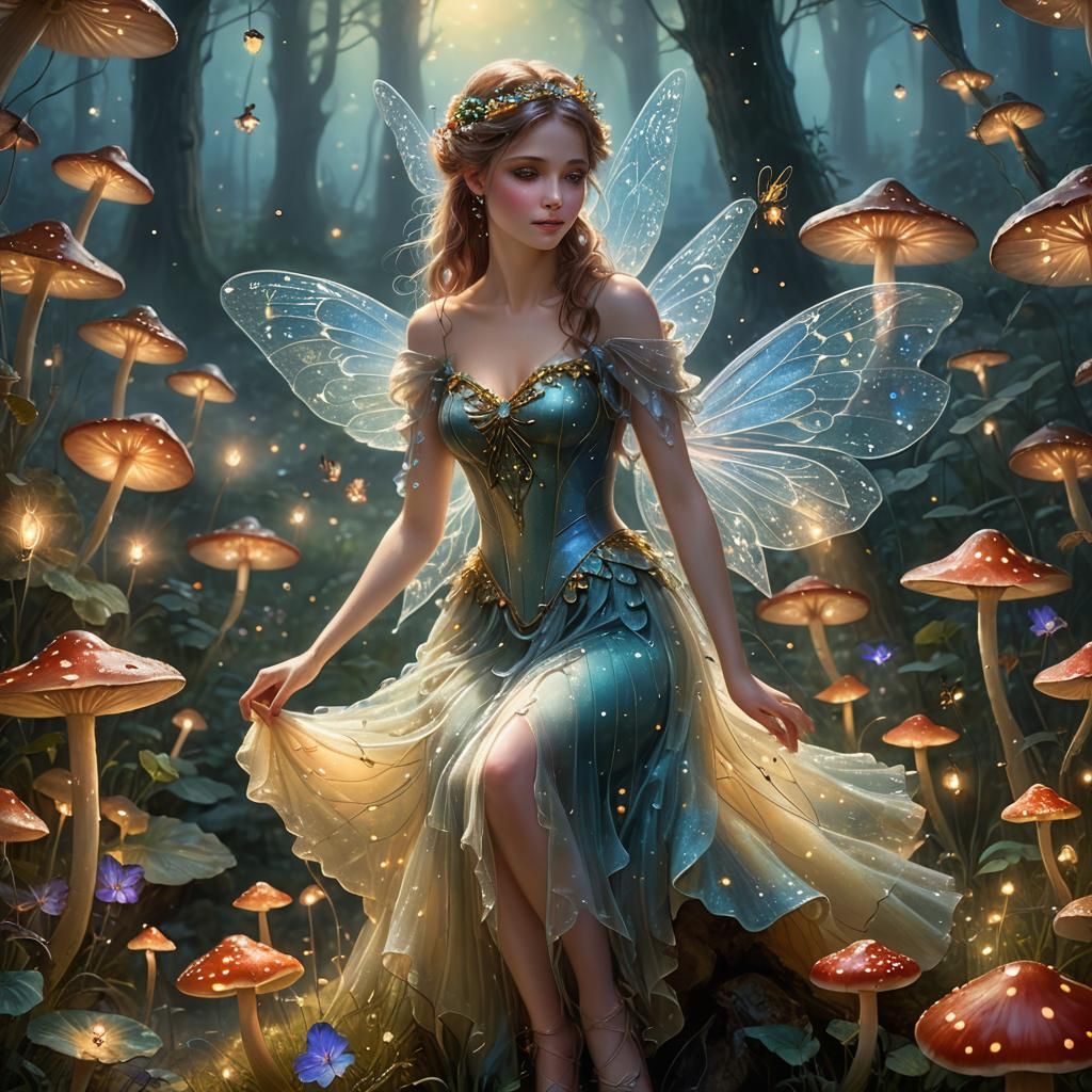 Romantic Fairy in Enchanted Forest: Thomas Kinkade Style