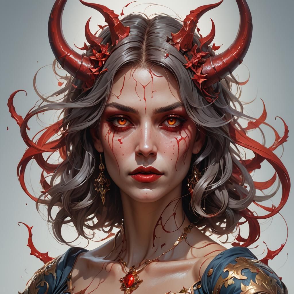 Devil Girl Portrait in Hyperdetailed Art Style
