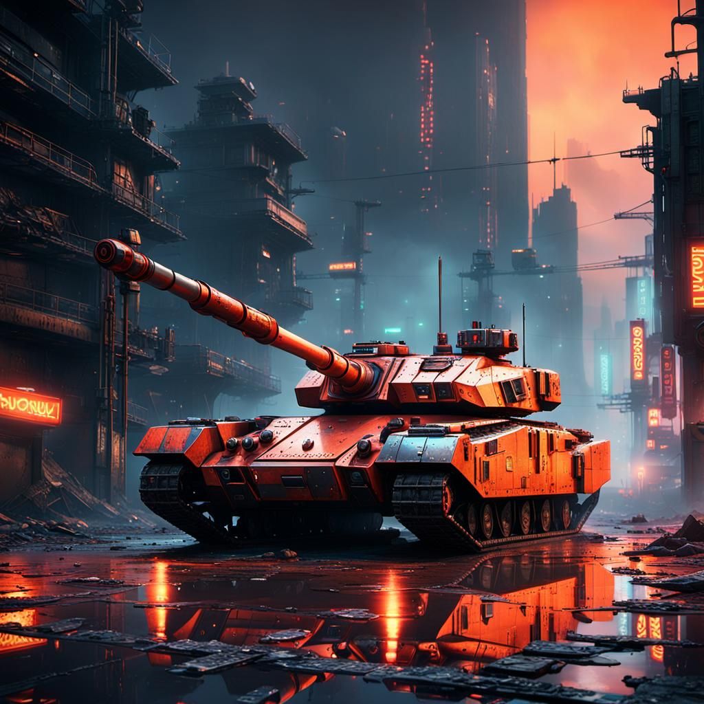 Cyberpunk Mech in Ruined Cityscape