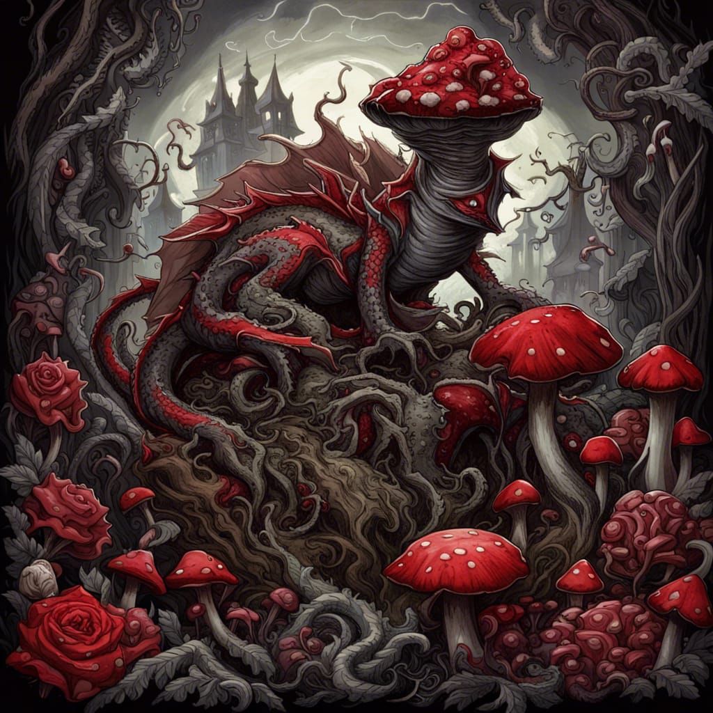 Eldritch Dragon in Gothic Victorian Mushroom Garden