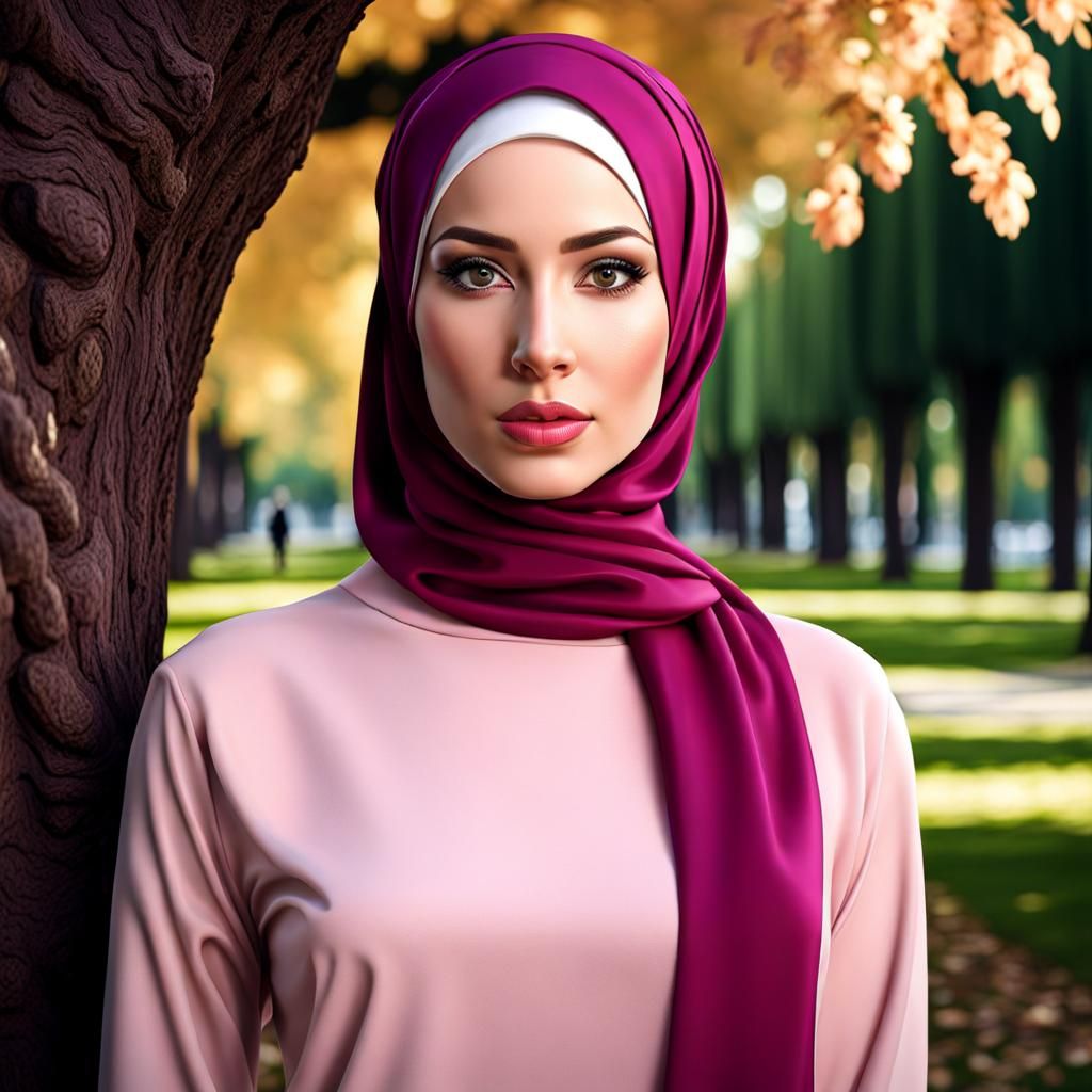 Elegant Hijabi Woman in Park Setting